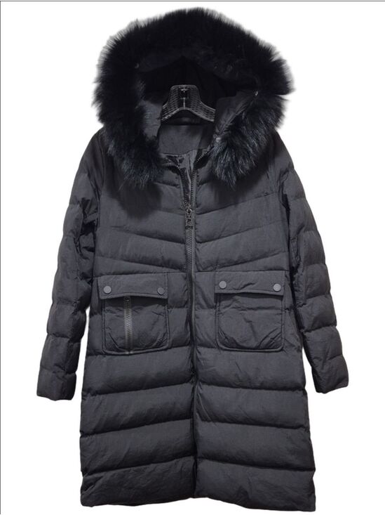 EV ABRAUN Jackets & Blazers - EVA BRAUN Black Mid-Length Puffer Coat Fur Hood Size LL / F